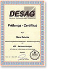 DESAG Prüfungs-Zertifikat von Marc Rohnke